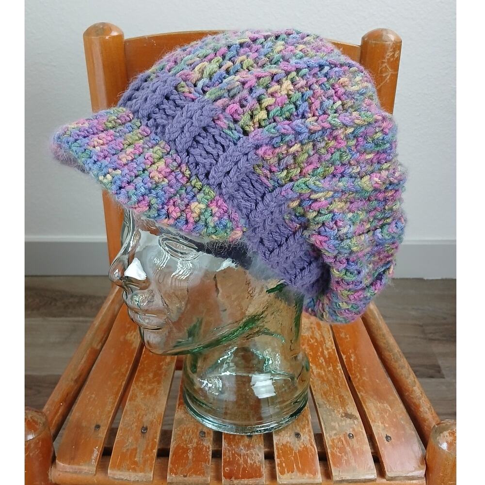 Purple Artists Print Slouchy Hat with a Brim OSFM premade newsboy boho cottage
